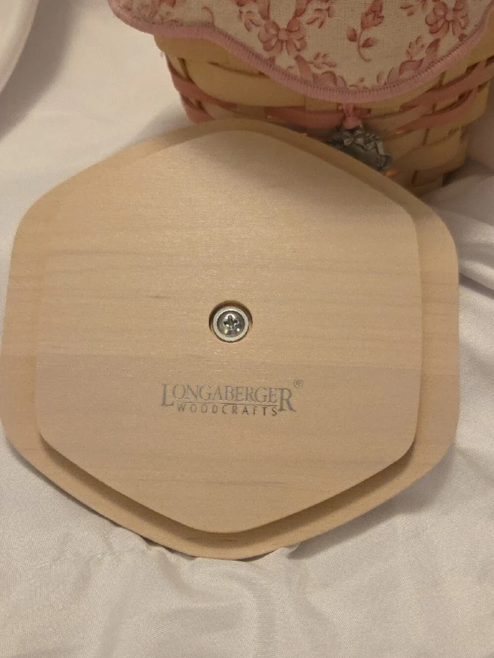 Pink Trim Woven Basket with 'Hope' Charm Longaberger
